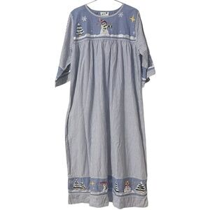 NEW Quacker Factory Christmas Embroidered Striped Short Sleeve Maxi Dress Sz M